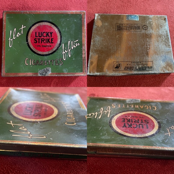Vintage MCM LUCKY STRIKE Flat Fifties Metal Cigarette Tin - Picture 4 of 16
